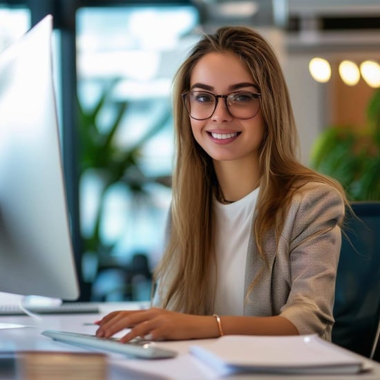 attractive travel assistant in an office